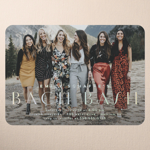 Bach Bash Bachelorette Party Invitation, Iridescent Foil, White, 5x7, Matte, Personalized Foil Cardstock, Rounded, White