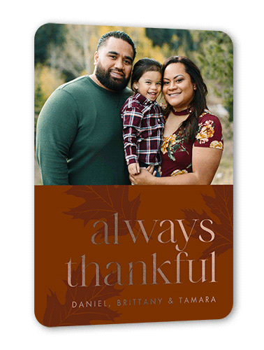 Autumn Gift Fall Greeting, Brown, Rose Gold Foil, 5x7, Matte, Personalized Foil Cardstock, Rounded
