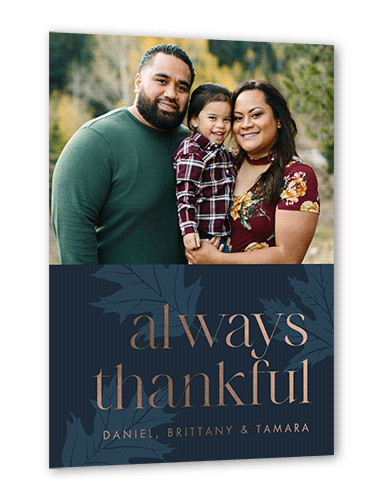 Autumn Gift Fall Greeting, Blue, Rose Gold Foil, 5x7, Matte, Personalized Foil Cardstock, Square, Midnight