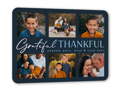 Grateful and Thankful Fall Greeting, Blue, Iridescent Foil, 5x7, Matte, Personalized Foil Cardstock, Rounded