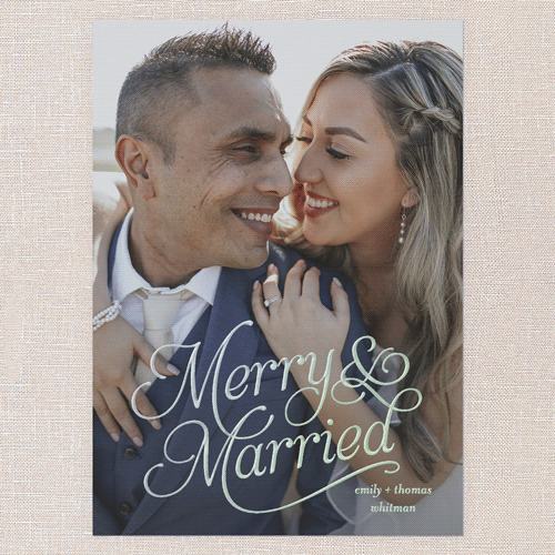 Merry Married Moments Christmas Card, White, Iridescent Foil, 5x7, Christmas, Matte, Personalized Foil Cardstock, Square