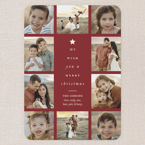 Tree Words Christmas Card, Rose Gold Foil, Red, 5x7, Christmas, Matte, Personalized Foil Cardstock, Rounded, Red