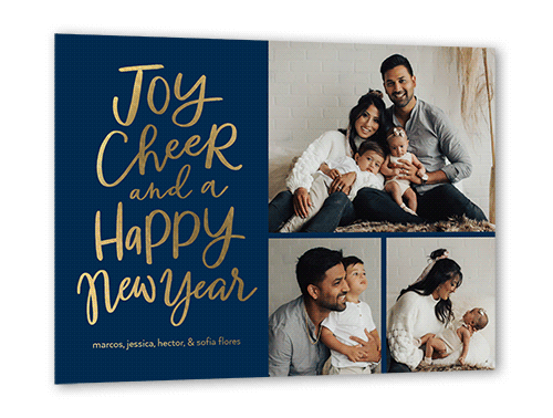 Bright Times of Cheer New Year's Card, Blue, Gold Foil, 5x7, New Year, Matte, Personalized Foil Cardstock, Square, White