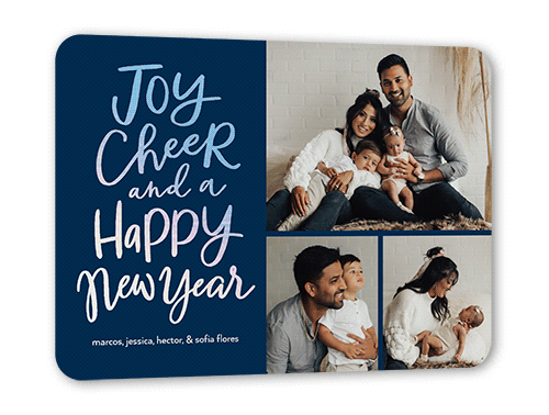 Bright Times of Cheer New Year's Card, Blue, Iridescent Foil, 5x7, New Year, Matte, Personalized Foil Cardstock, Rounded