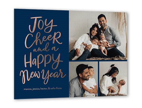 Bright Times of Cheer New Year's Card, Rose Gold Foil, Blue, 5x7, New Year, Matte, Personalized Foil Cardstock, Square