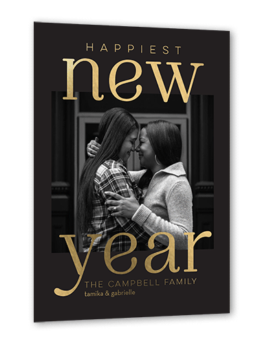 The Happiest Year New Year's Card, Black, Gold Foil, 5x7, New Year, Matte, Personalized Foil Cardstock, Square