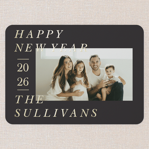 Editable Foil Type New Year's Card, Black, Gold Foil, 5x7, New Year, Matte, Personalized Foil Cardstock, Rounded, Black