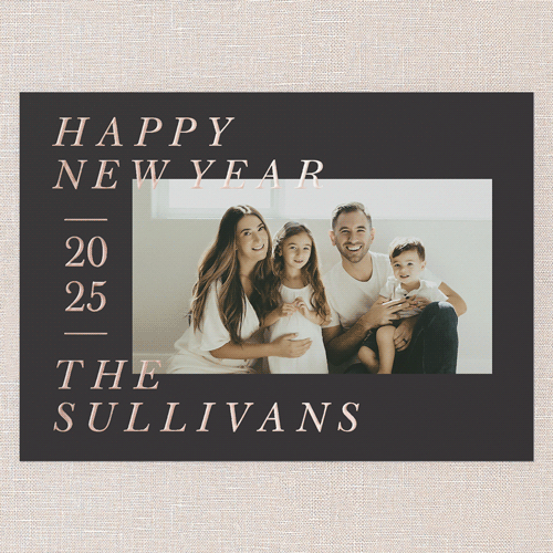 Editable Foil Type New Year's Card, Rose Gold Foil, Black, 5x7, New Year, Matte, Personalized Foil Cardstock, Square