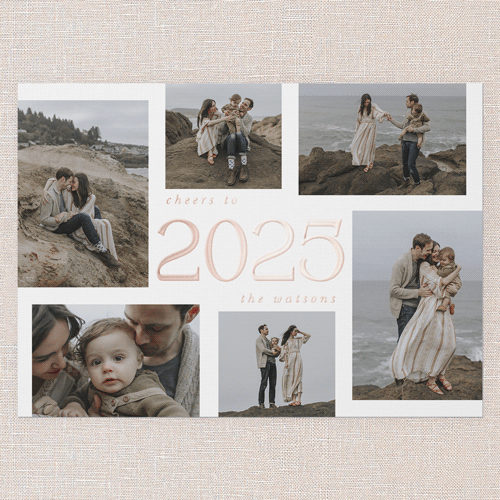 Gleaming Grace New Year's Card, White, Rose Gold Foil, 5x7, New Year, Matte, Personalized Foil Cardstock, Square