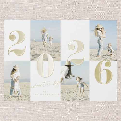 Adventure Grid New Year's Card, Beige, Gold Foil, 5x7, New Year, Matte, Personalized Foil Cardstock, Square, Limestone
