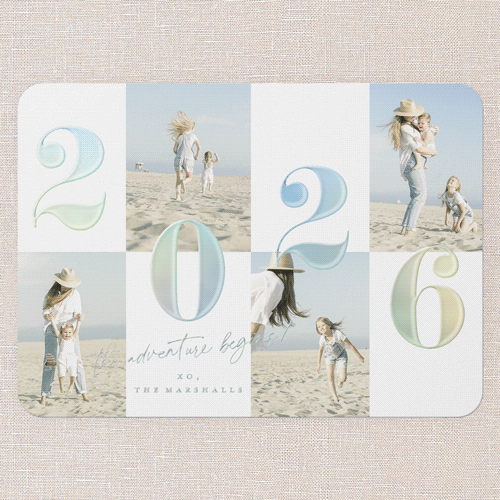 Adventure Grid New Year's Card, Beige, Iridescent Foil, 5x7, New Year, Matte, Personalized Foil Cardstock, Rounded, Limestone