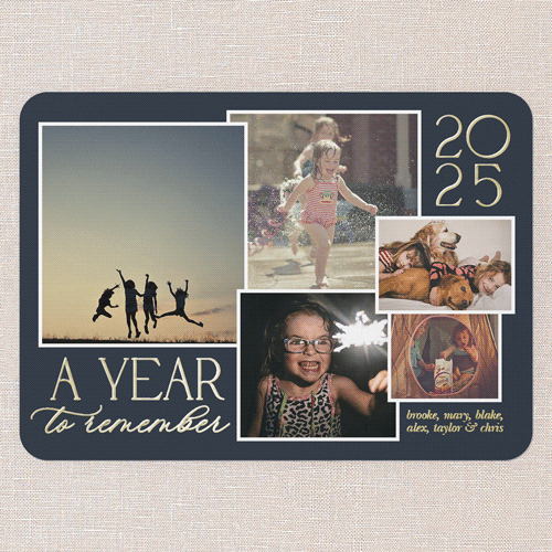 Golden Reflections New Year's Card, Blue, Gold Foil, 5x7, New Year, Matte, Personalized Foil Cardstock, Rounded, Navy