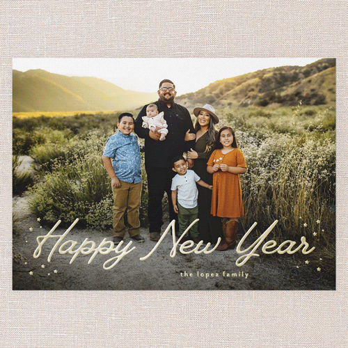 Golden Script Wishes New Year's Card, Gold Foil, Black, 5x7, New Year, Matte, Personalized Foil Cardstock, Square, Black