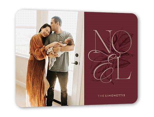 Classic Noel Religious Christmas Card, Red, Rose Gold Foil, 5x7, Religious, Matte, Personalized Foil Cardstock, Rounded