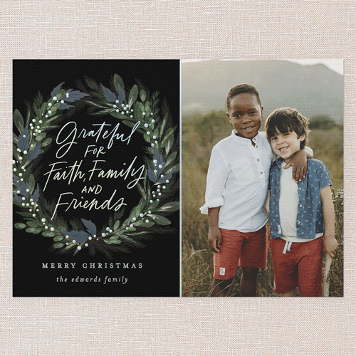 Riveting Wreath Religious Christmas Card, Black, Iridescent Foil, 5x7, Religious, Matte, Personalized Foil Cardstock, Square, Rich Black