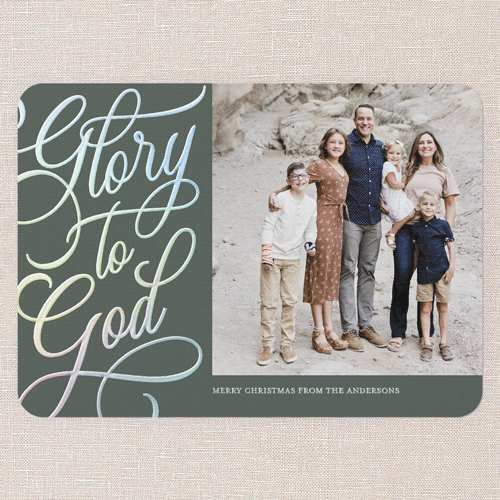 Glory Glistening Religious Christmas Card, Green, Iridescent Foil, 5x7, Religious, Matte, Personalized Foil Cardstock, Rounded, Green