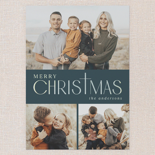 Yuletide Cross Religious Christmas Card, Iridescent Foil, Blue, 5x7, Religious, Matte, Personalized Foil Cardstock, Square, Blue