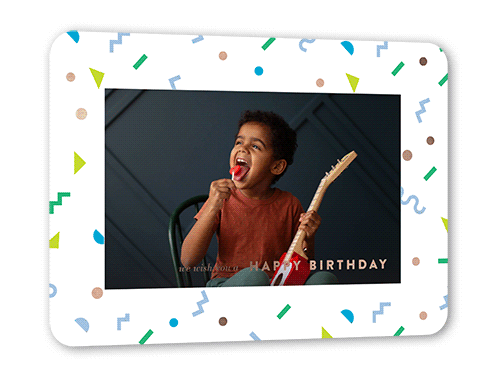 Nineties Confetti Birthday Card, Green, Rose Gold Foil, 5x7, Matte, Personalized Foil Cardstock, Rounded