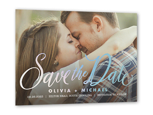 Special Script Save The Date, White, Iridescent Foil, 5x7, Matte, Personalized Foil Cardstock, Square, White