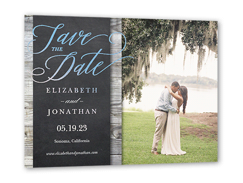 Wood Frame Save The Date, Grey, Iridescent Foil, 5x7, Matte, Personalized Foil Cardstock, Square