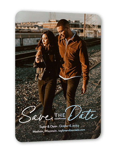 Fun Classic Save The Date, Gray, Iridescent Foil, 5x7, Matte, Personalized Foil Cardstock, Rounded, Gray