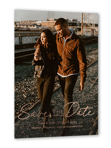 Fun Classic Save The Date, Gray, Rose Gold Foil, 5x7, Matte, Personalized Foil Cardstock, Square
