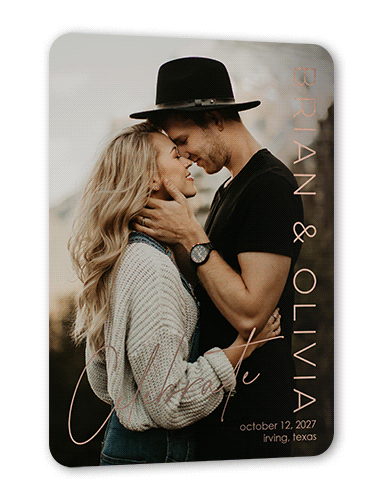 Modern Selection Save The Date, Rose Gold Foil, White, 5x7, Matte, Personalized Foil Cardstock, Rounded