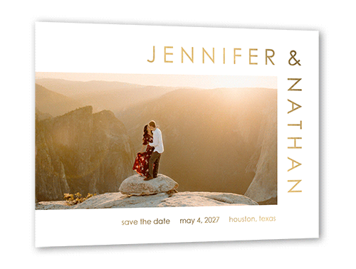 Around The Corner Save The Date, White, Gold Foil, 5x7, Write Your Own, Matte, Personalized Foil Cardstock, Square, White