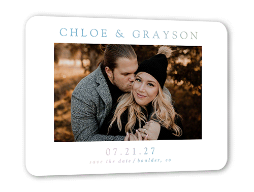 Minimal Styled Save The Date, White, Iridescent Foil, 5x7, Write Your Own, Matte, Personalized Foil Cardstock, Rounded, White