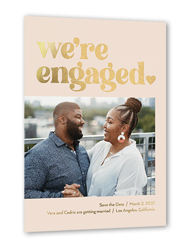 Boldly Engaged Save The Date, Pink, Gold Foil, 5x7, Matte, Personalized Foil Cardstock, Square