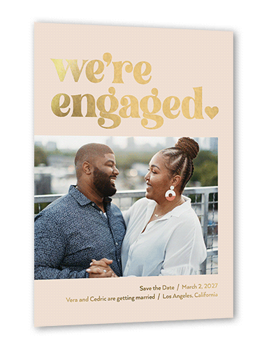 Boldly Engaged Save The Date, Gold Foil, Pink, 5x7, Matte, Personalized Foil Cardstock, Square, Blush