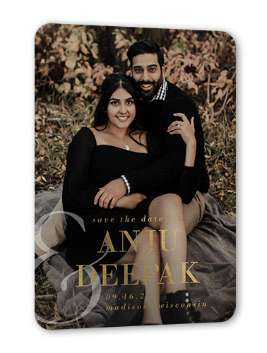 Most Important Date Save The Date, White, Gold Foil, 5x7, Matte, Personalized Foil Cardstock, Rounded, White