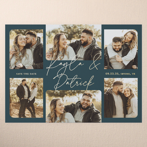 Lovely Lettering Save The Date, Blue, Gold Foil, 5x7, Matte, Personalized Foil Cardstock, Square