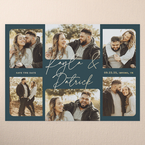 Lovely Lettering Save The Date, Blue, Gold Foil, 5x7, Matte, Personalized Foil Cardstock, Square, Seabrook