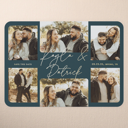 Lovely Lettering Save The Date, Blue, Gold Foil, 5x7, Matte, Personalized Foil Cardstock, Rounded