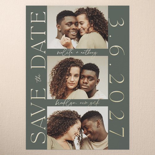 Ethereal Engagement Save The Date, Green, Gold Foil, 5x7, Matte, Personalized Foil Cardstock, Square