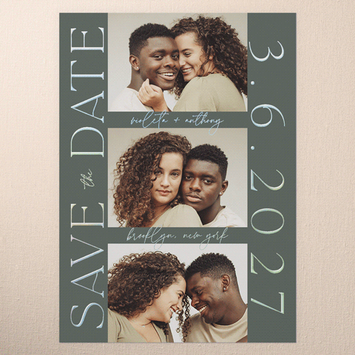Ethereal Engagement Save The Date, Iridescent Foil, Green, 5x7, Matte, Personalized Foil Cardstock, Square