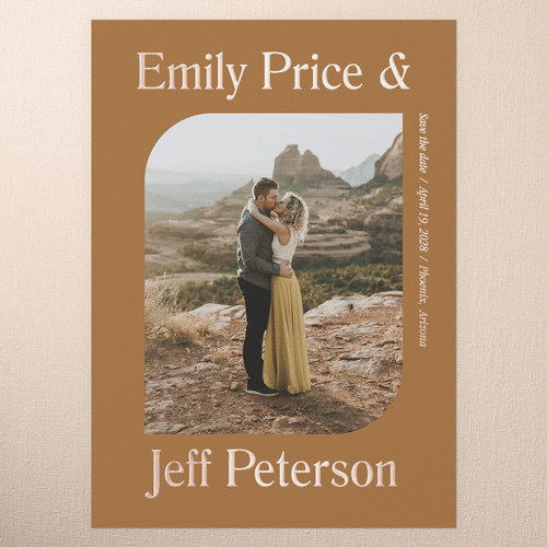 Sleek Elegance Save The Date, Rose Gold Foil, Orange, 5x7, Matte, Personalized Foil Cardstock, Square, Ripe Mango