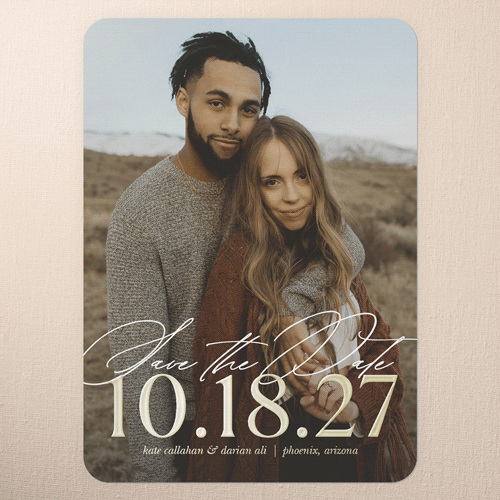 Almost Time Save The Date, White, Gold Foil, 5x7, Matte, Personalized Foil Cardstock, Rounded