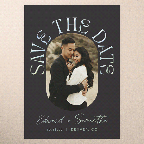 Encapsulated Love Save The Date, Black, Iridescent Foil, 5x7, Matte, Personalized Foil Cardstock, Square, Black