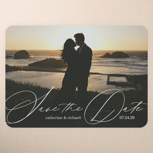 Sunset Promise Save The Date, Iridescent Foil, White, 5x7, Matte, Personalized Foil Cardstock, Rounded, White