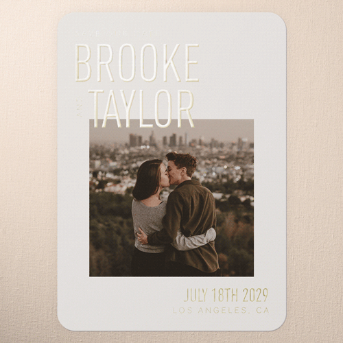 Urban Embrace Save The Date, Beige, Gold Foil, 5x7, Matte, Personalized Foil Cardstock, Rounded, Nude