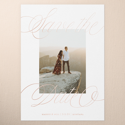 Marvelous Moment Save The Date, Rose Gold Foil, White, 5x7, Matte, Personalized Foil Cardstock, Square, White