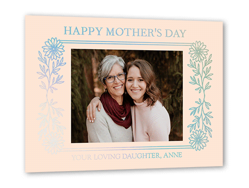 Flowery Frame Mother's Day, Iridescent Foil, Beige, 5x7, Matte, Personalized Foil Cardstock, Square, Cashmere Pink