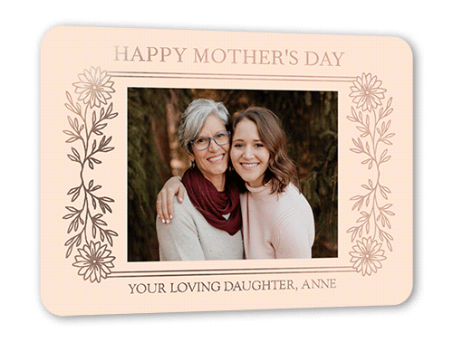 Flowery Frame Mother's Day, Rose Gold Foil, Beige, 5x7, Matte, Personalized Foil Cardstock, Rounded, Cashmere Pink
