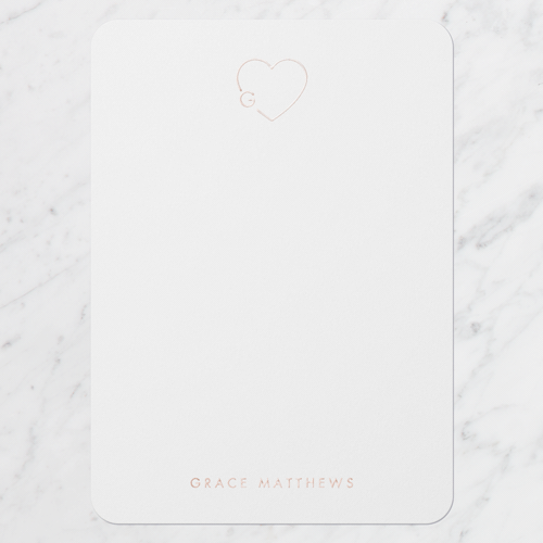 Heart Charm Personal Stationery Digital Foil Card, White, Rose Gold Foil, 5x7, Matte, Personalized Foil Cardstock, Rounded, White