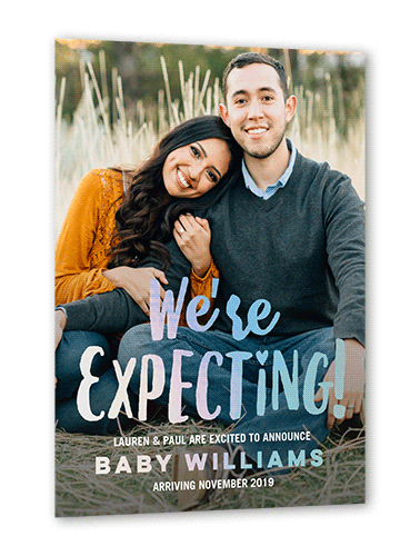 We're Expecting Pregnancy Annoucement, White, Iridescent Foil, 5x7, Matte, Personalized Foil Cardstock, Square, White