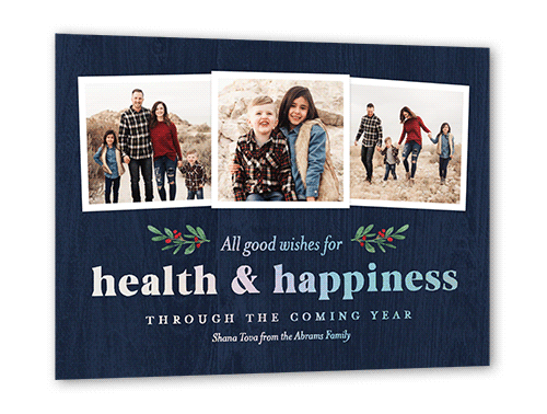 Health and Happiness Rosh Hashanah Card, Blue, Iridescent Foil, 5x7, Matte, Personalized Foil Cardstock, Square