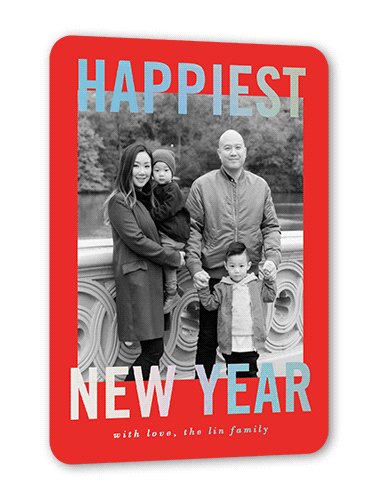 Delighted Joy Lunar New Year Card, Iridescent Foil, Red, 5x7, Matte, Personalized Foil Cardstock, Rounded