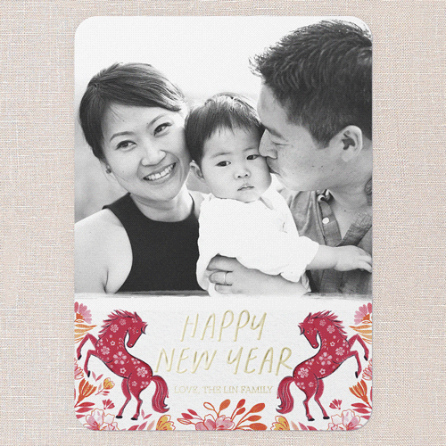 Dragon Flowers Lunar New Year Card, White, Gold Foil, 5x7, Matte, Personalized Foil Cardstock, Rounded, White